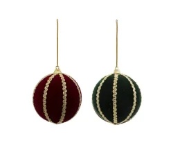 FEERIC LIGHTS AND CHRISTMAS Guirlande Et Boule De Sapin^ Déco De Sapin Lot De 4 Boules De Noël D 8 Cm Rouge Et Vert Avec Galon Or