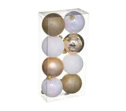 FEERIC LIGHTS AND CHRISTMAS Guirlande Et Boule De Sapin^ Déco De Sapin Lot De 8 Boules De Noël D 7 Cm - Or Et Blanc