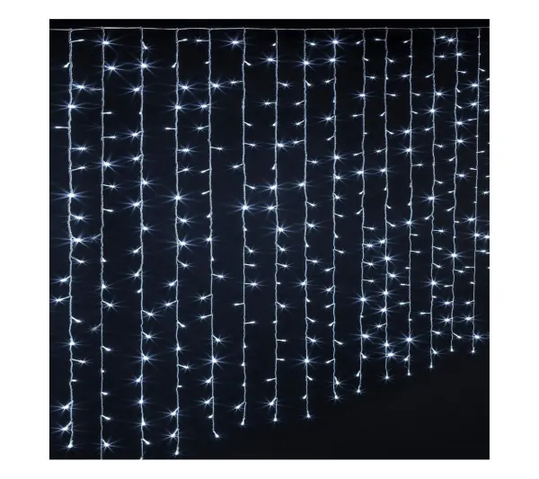 FEERIC LIGHTS AND CHRISTMAS Guirlande Et Boule De Sapin^ Guirlande Rideau Lumineux 300 Led Blanc Froid 15 Tombees 8 Jeux De Lumiere