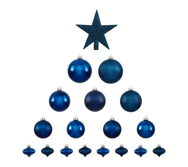 FEERIC LIGHTS AND CHRISTMAS Guirlande Et Boule De Sapin^ Déco De Sapin De Noël Kit De 18 Pieces Boules Et Cimier - Bleu