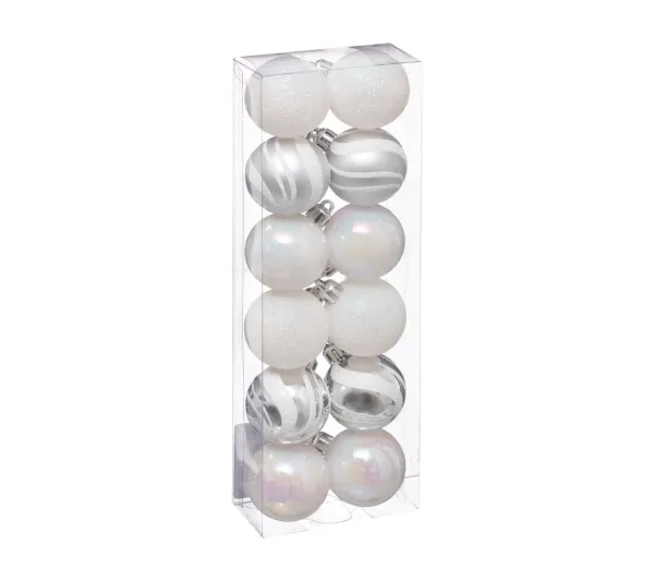 FEERIC LIGHTS AND CHRISTMAS Guirlande Et Boule De Sapin^ Déco De Sapin Lot De 12 Boules De Noël D 4 Cm - Argent Et Blanc
