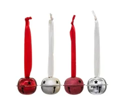 FEERIC LIGHTS AND CHRISTMAS Guirlande Et Boule De Sapin^ Sujet De Noël Lot De 4 Grelots En Metal D4 Cm Avec Ruban - Rouge Et Or