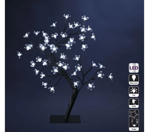 FEERIC LIGHTS AND CHRISTMAS Sapin Et Accessoire^ Décoration Interieure De Noël Arbre Fleurs Prunus Sur Socle 48 Led Blanc Froid H 45 Cm