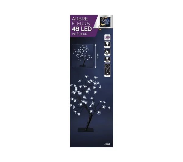 FEERIC LIGHTS AND CHRISTMAS Sapin Et Accessoire^ Décoration Interieure De Noël Arbre Fleurs Prunus Sur Socle 48 Led Blanc Froid H 45 Cm