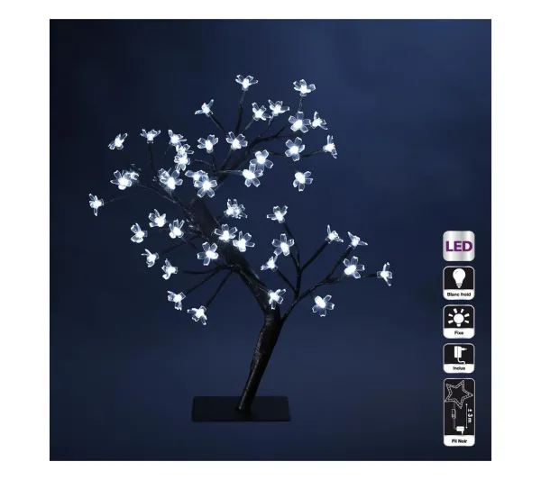 FEERIC LIGHTS AND CHRISTMAS Sapin Et Accessoire^ Décoration Interieure De Noël Arbre Fleurs Prunus Sur Socle 48 Led Blanc Froid H 45 Cm