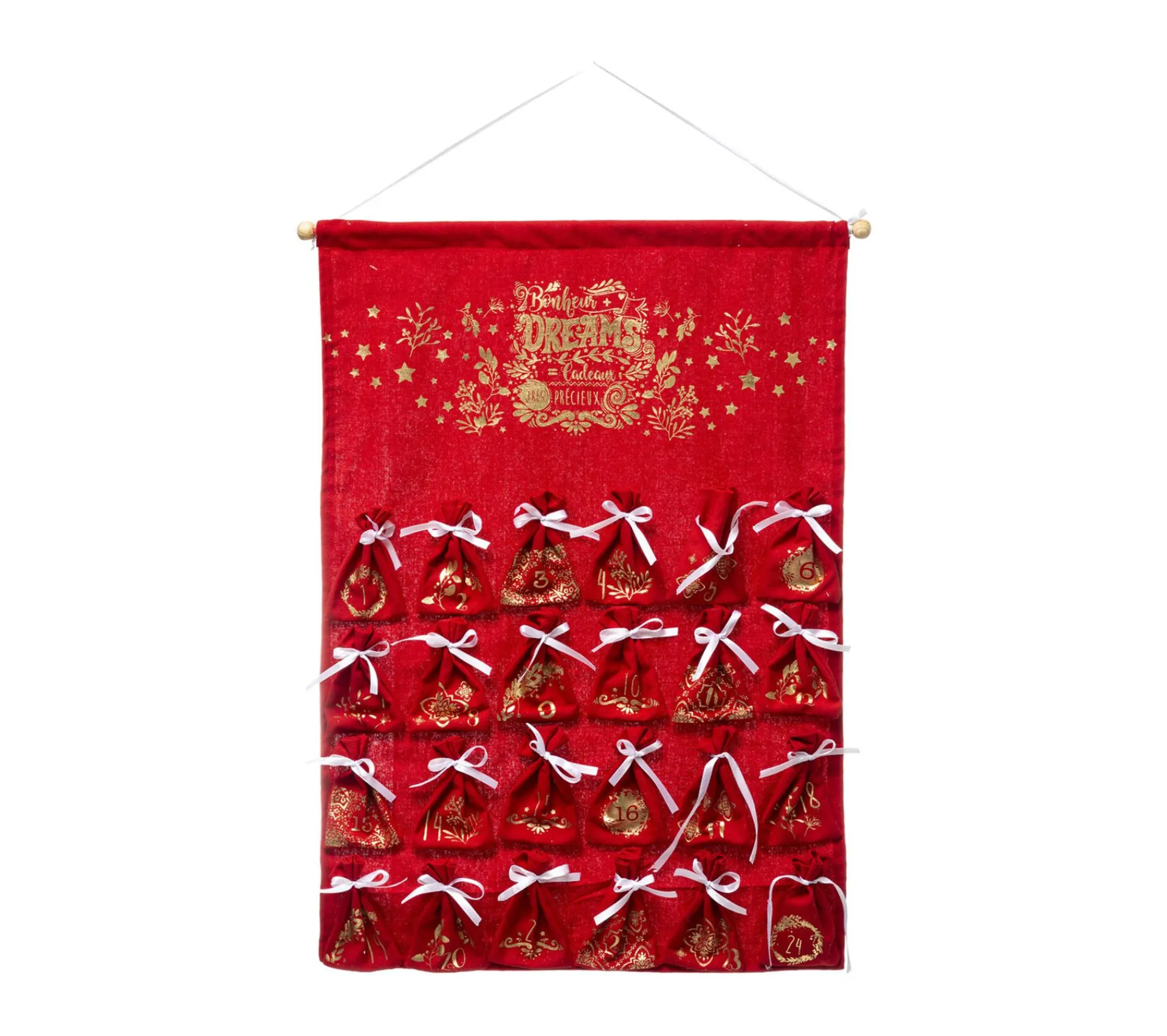 Online FEERIC LIGHTS AND CHRISTMAS Déco De Noël Calendrier De L'Avent En Tissu Rouge Avec 24 Pochons H 65 Cm