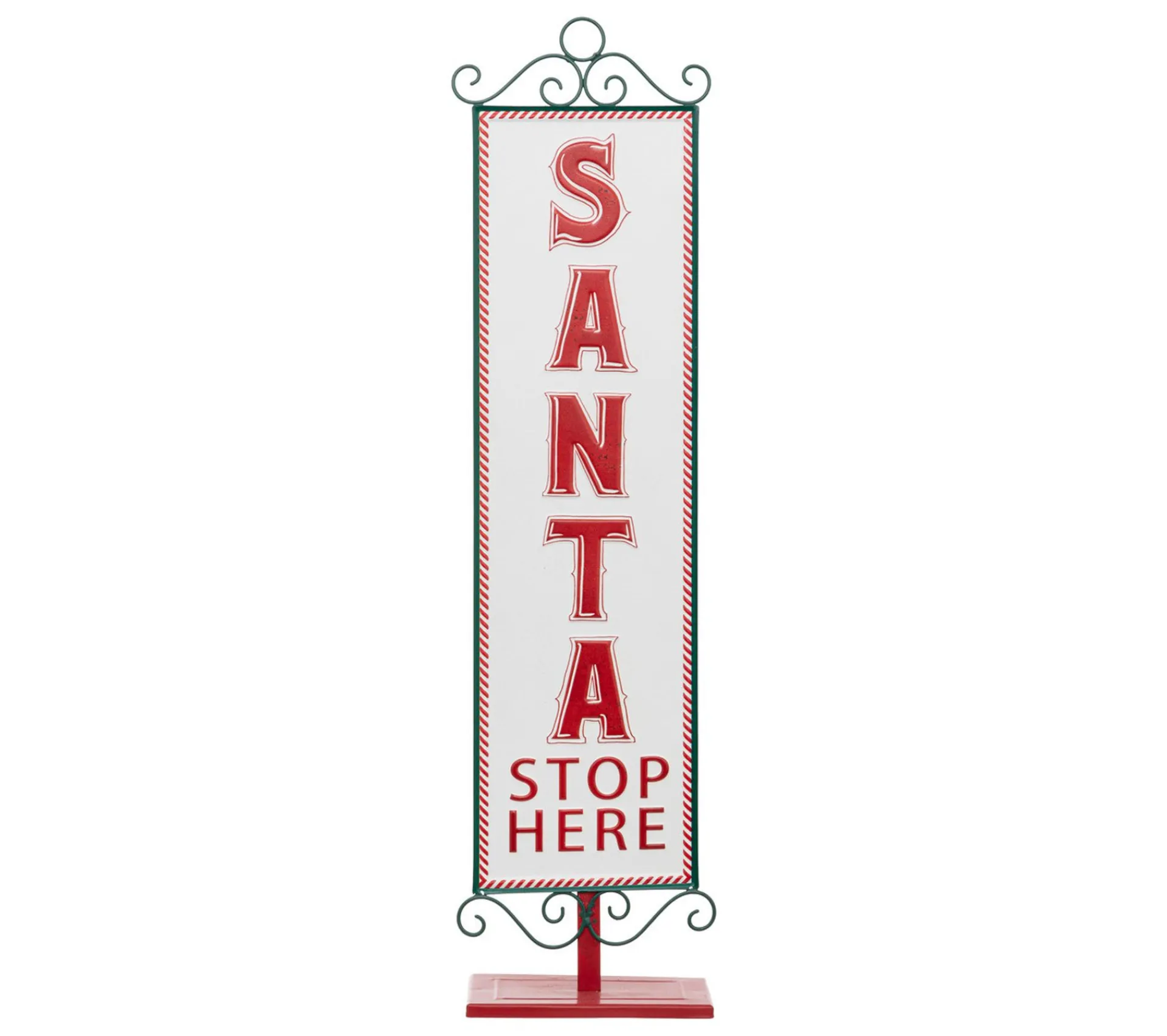 Sale FEERIC LIGHTS AND CHRISTMAS Déco De Noël Pancarte Santa En Metal Blanc Et Rouge H 86 Cm