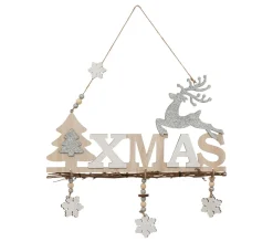 New FEERIC LIGHTS AND CHRISTMAS Suspension De Noël En Bois Avec Déco H 33 Cm