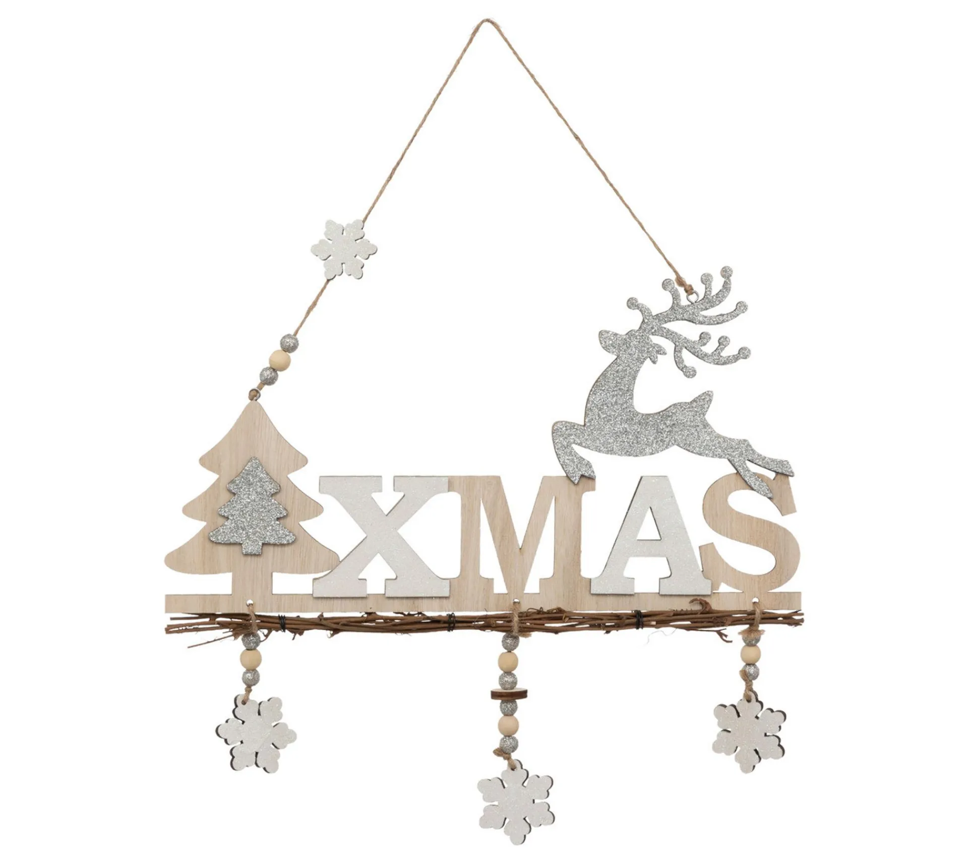 New FEERIC LIGHTS AND CHRISTMAS Suspension De Noël En Bois Avec Déco H 33 Cm