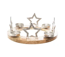 Store FEERIC LIGHTS AND CHRISTMAS Photophore De Noël Design Bois Rond Terre Sauvage - Argent
