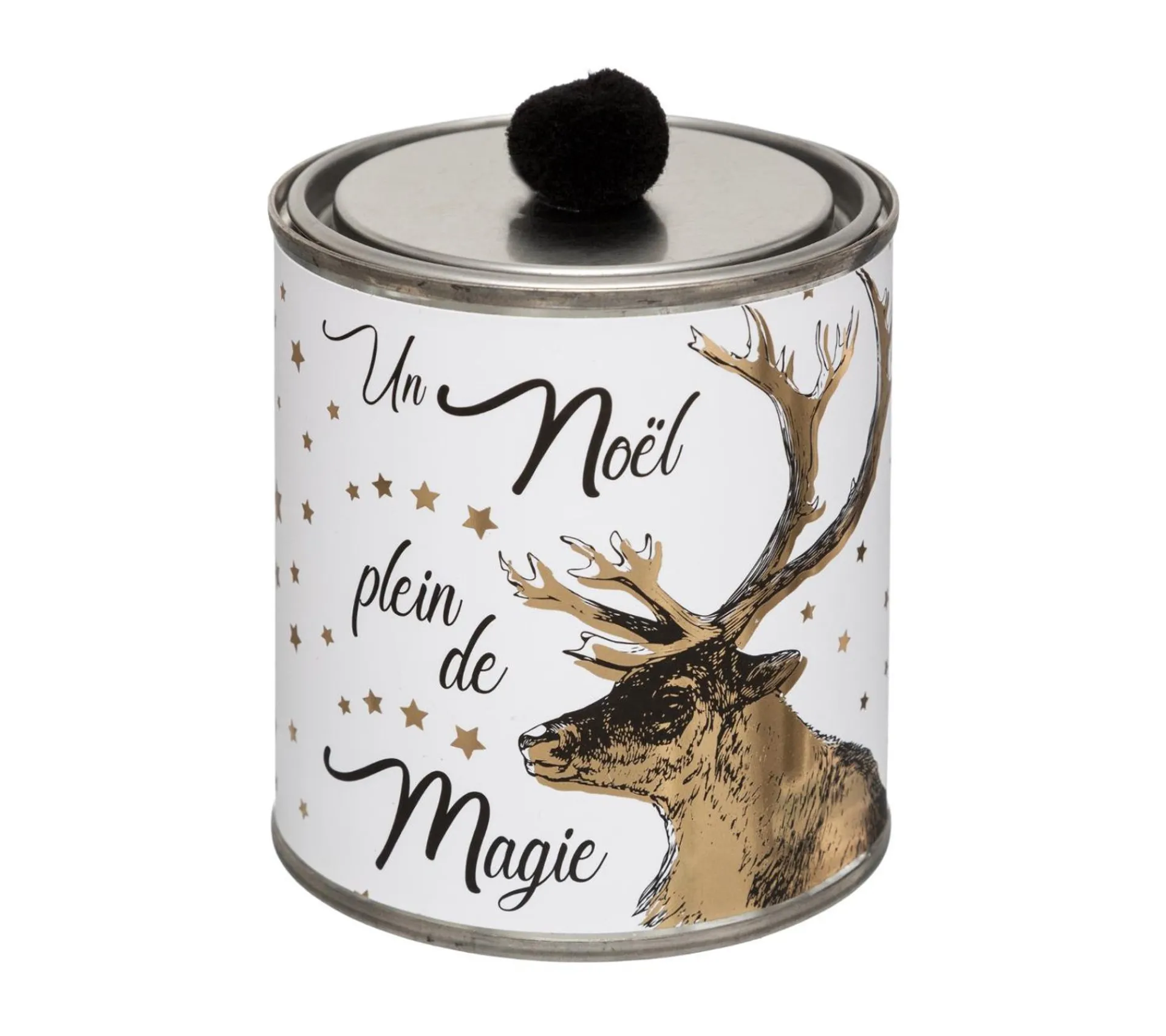 Best FEERIC LIGHTS AND CHRISTMAS Bougie Parfumee Canette Noire Et Or Avec Pompon