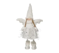 Best Sale FEERIC LIGHTS AND CHRISTMAS Déco De Noël Poupee Ange Blanc En Jupe Etoilee Et Bonnet H 42 Cm