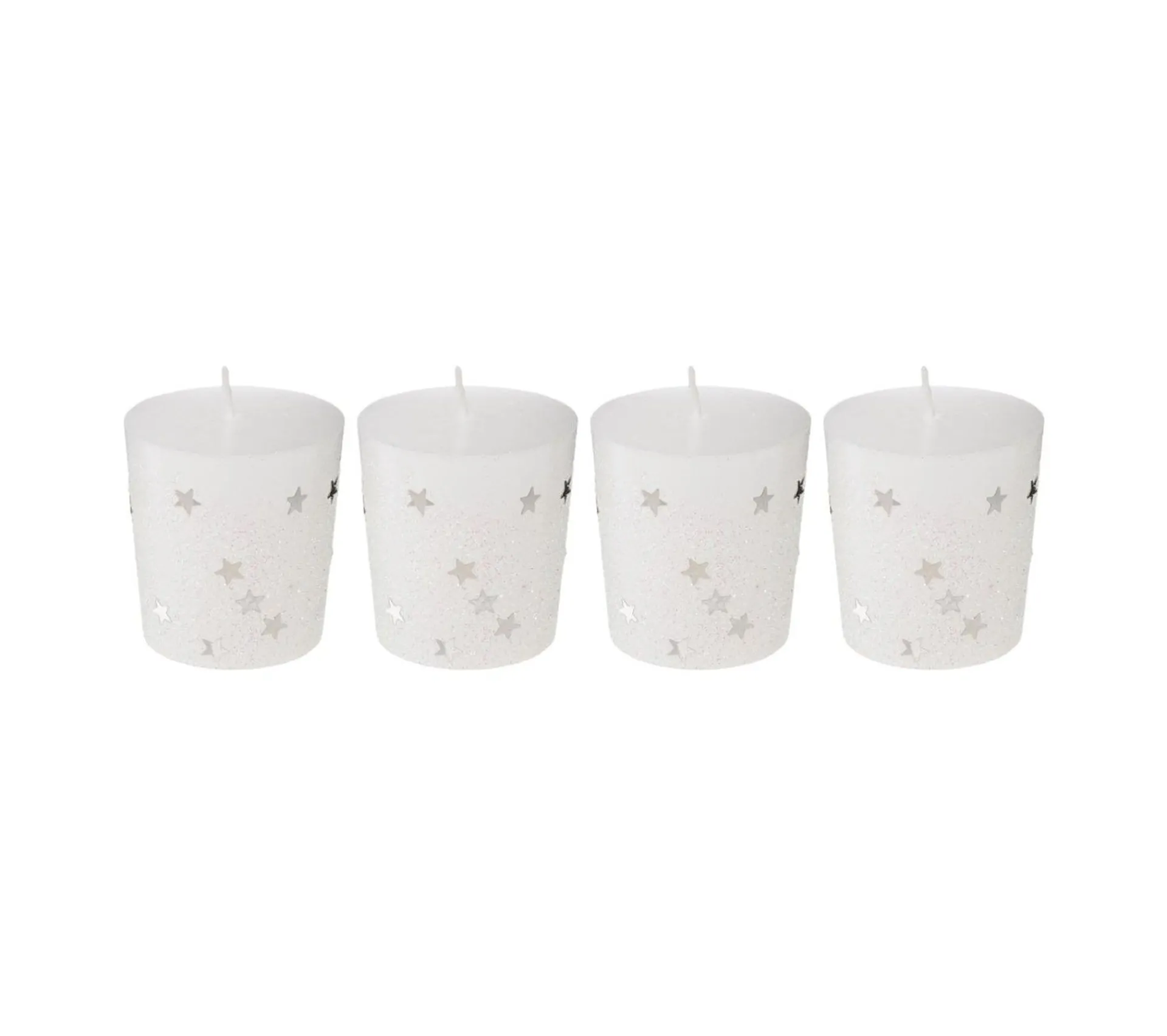 Best Sale FEERIC LIGHTS AND CHRISTMAS Lot De 4 Bougies Votive Blanc Etoiles Et Paillettes D 4 Cm