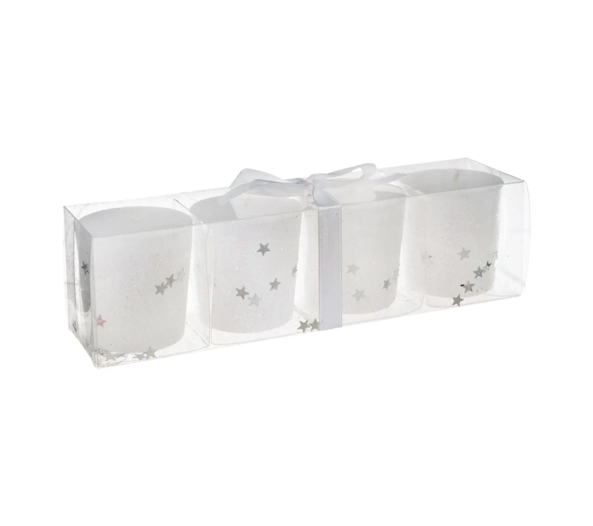 Best Sale FEERIC LIGHTS AND CHRISTMAS Lot De 4 Bougies Votive Blanc Etoiles Et Paillettes D 4 Cm
