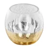 Best FEERIC LIGHTS AND CHRISTMAS Bougeoir Photophore En Verre Craquele Transparent Et Or D 8 Cm