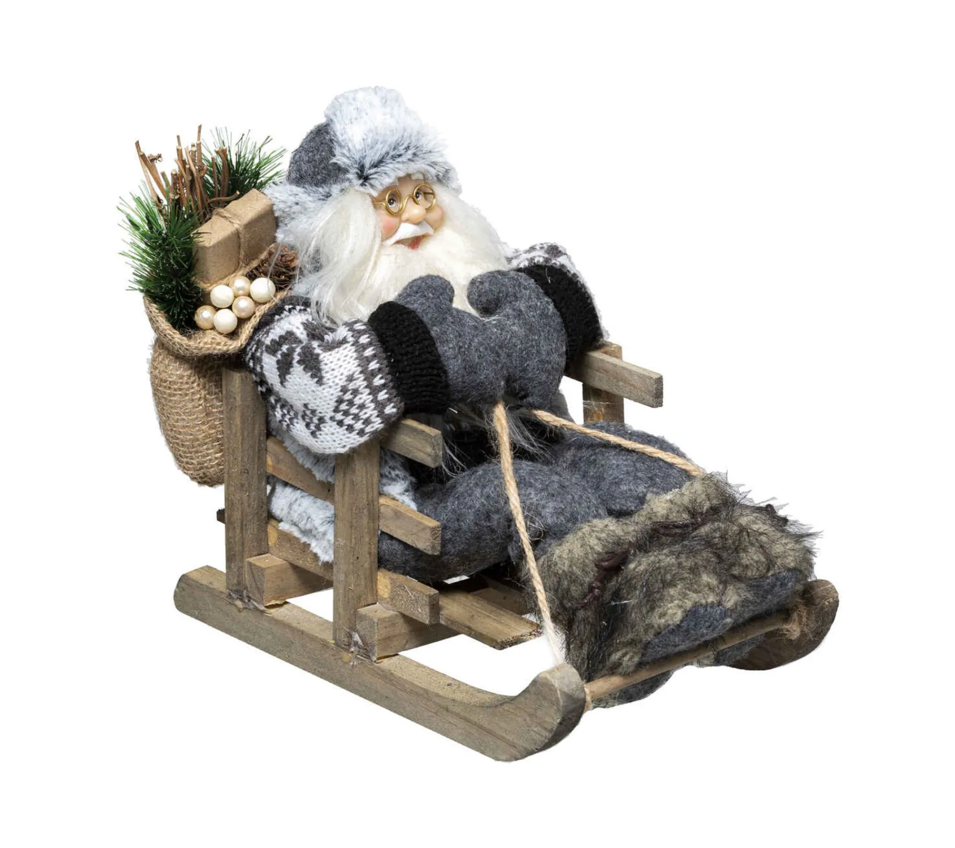 Sale FEERIC LIGHTS AND CHRISTMAS Pere Noël Chapka Grise Sur Sa Luge 26 X 26 X 15 Cm