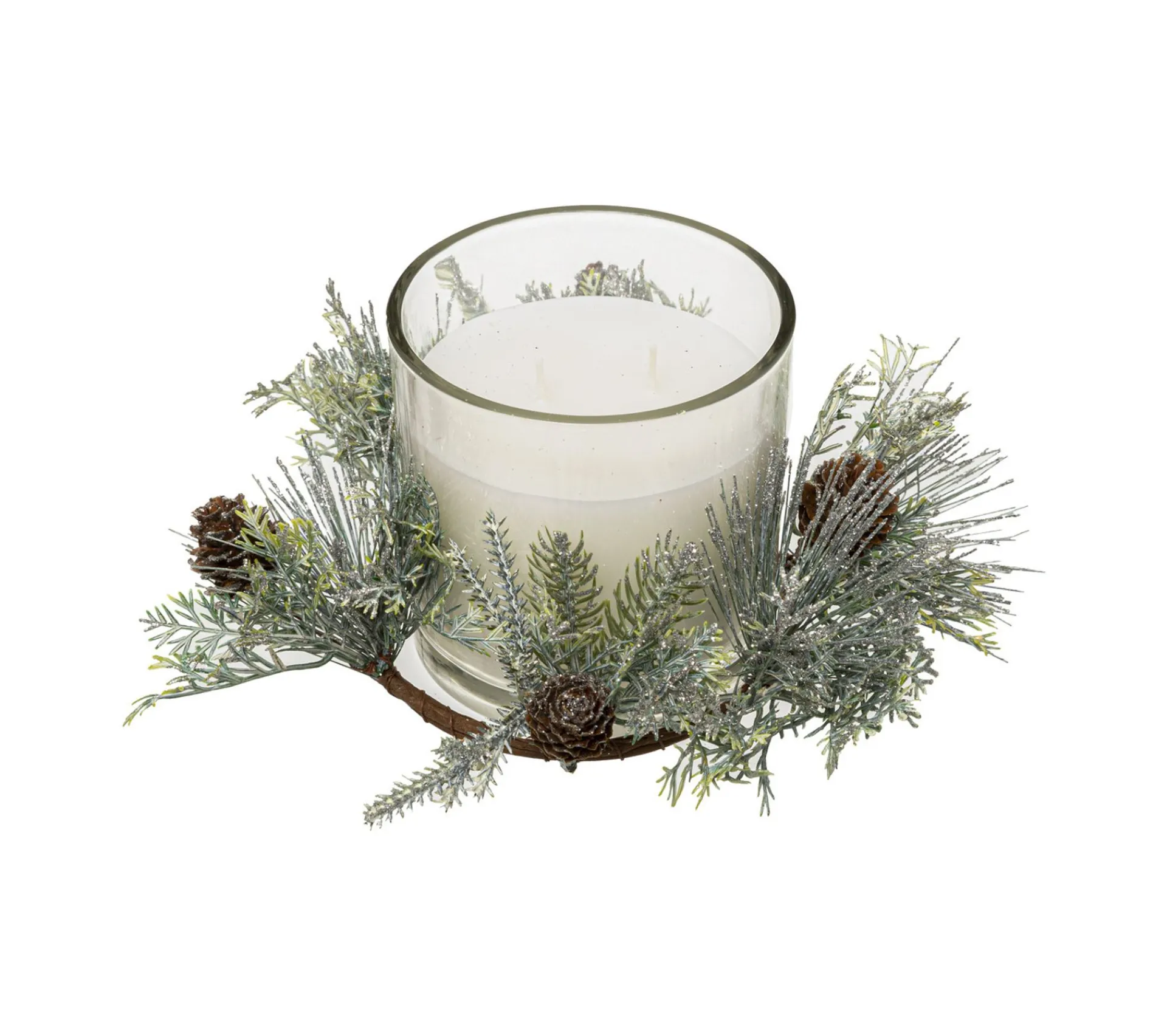 Store FEERIC LIGHTS AND CHRISTMAS Bougie Blanche Parfumee Centre De Table Pot En Verre Avec Déco Feuillage 270 G