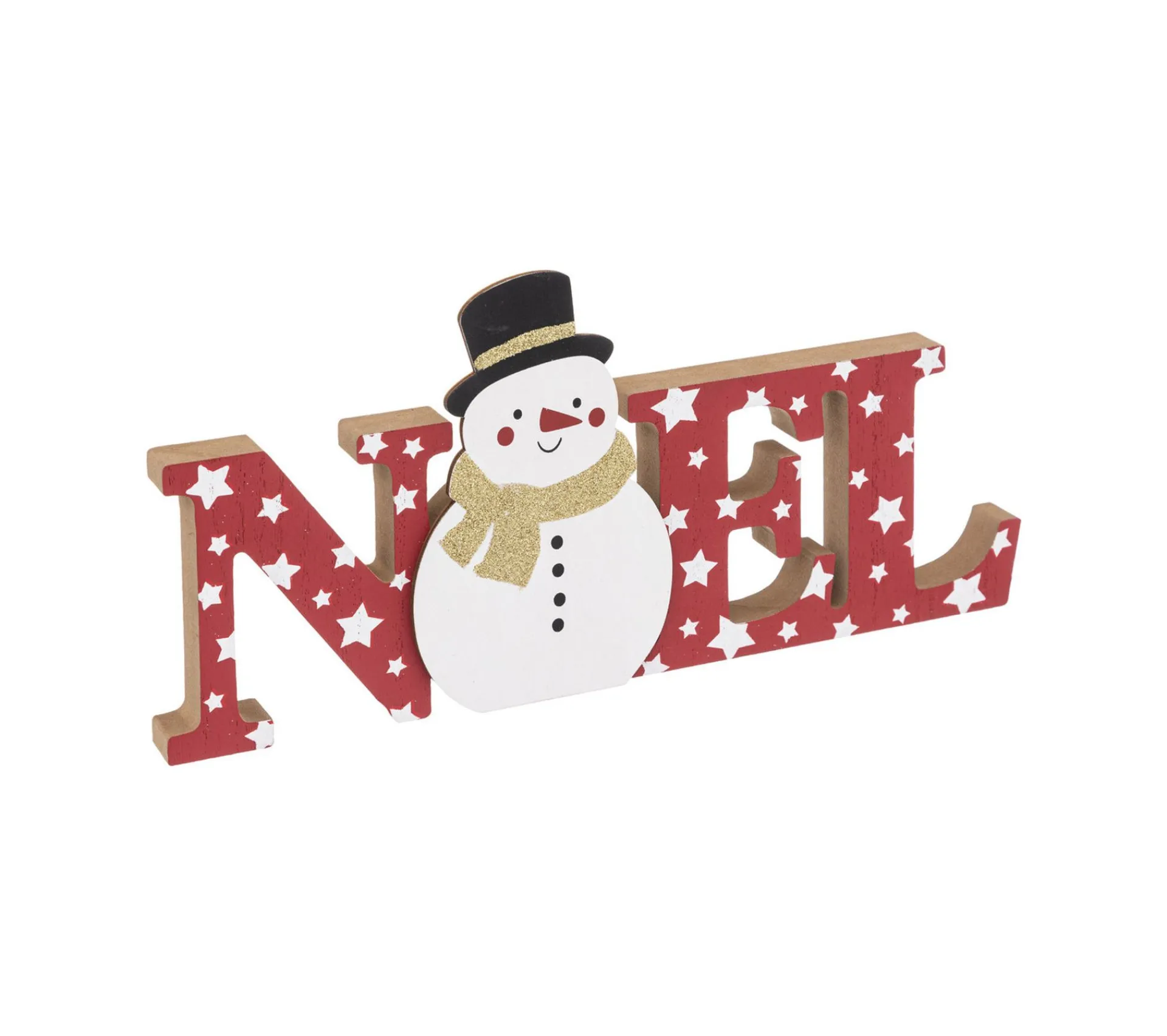 Discount FEERIC LIGHTS AND CHRISTMAS Mot Noël En Bois Avec Bonhomme De Neige L 30 Cm