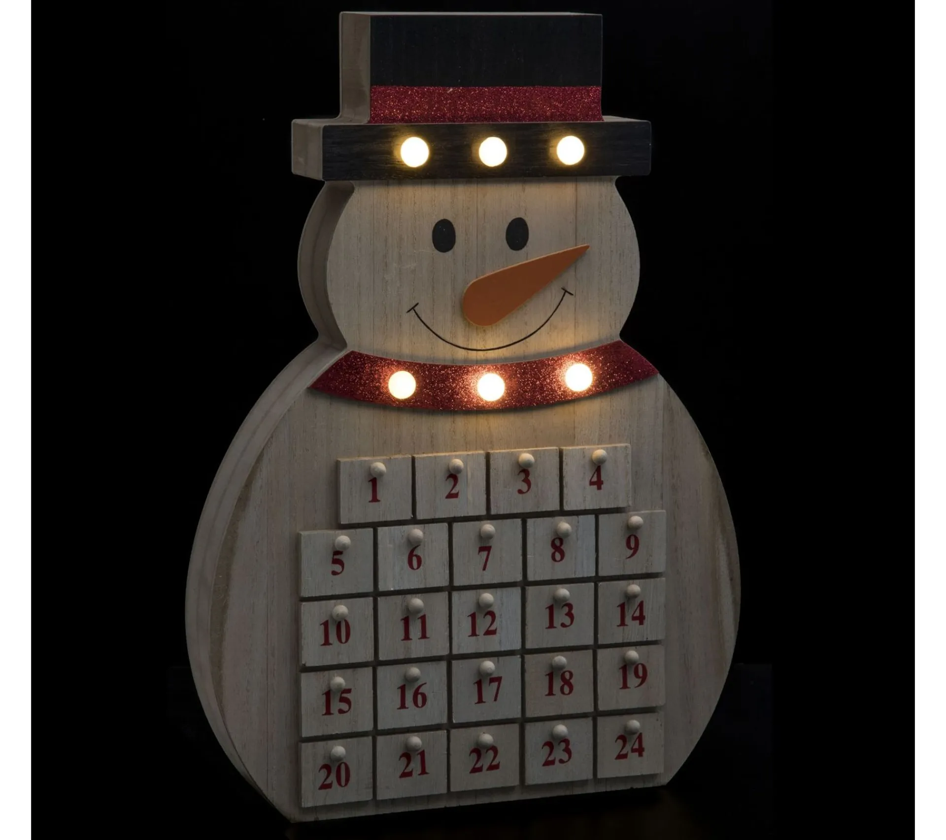 Online FEERIC LIGHTS AND CHRISTMAS Calendrier De L'Avent Lumineux Bois Bonhomme De Neige - Beige