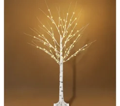 HOMCOM Sapin Et Accessoire^ Arbre Lumineux Led Bouleau H. 150 Cm 96 Leds Blanc Chaud