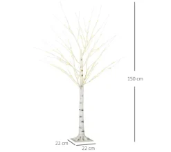 HOMCOM Sapin Et Accessoire^ Arbre Lumineux Led Bouleau H. 150 Cm 96 Leds Blanc Chaud