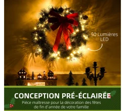 Discount HOMCOM Couronne De Noël Artificielle Lumineuse 60 Cm 50 Led Avec Décoration