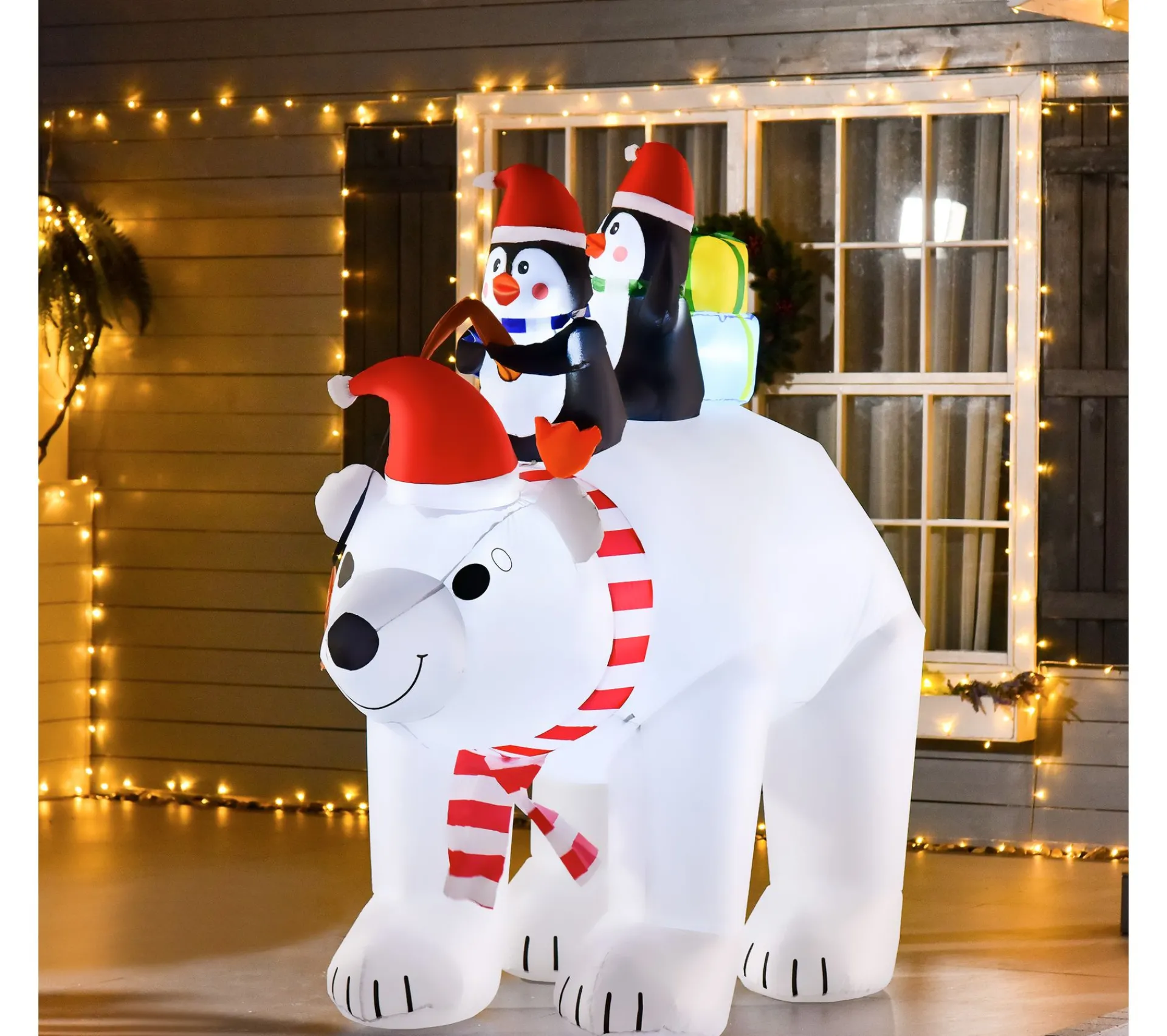 New HOMCOM Ours Polaire Gonflable Led De Noël Avec Pingouins