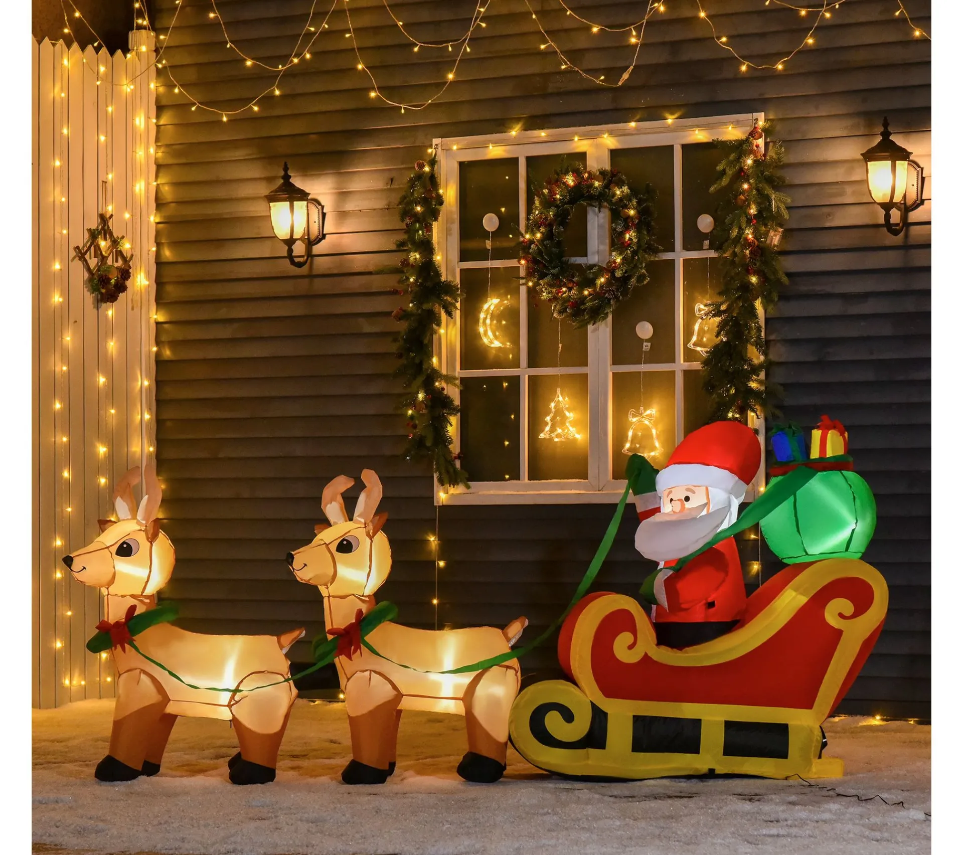 Cheap HOMCOM Pere Noël Gonflable Led Avec Traineau, Rennes, Hotte Polyester Impermeable