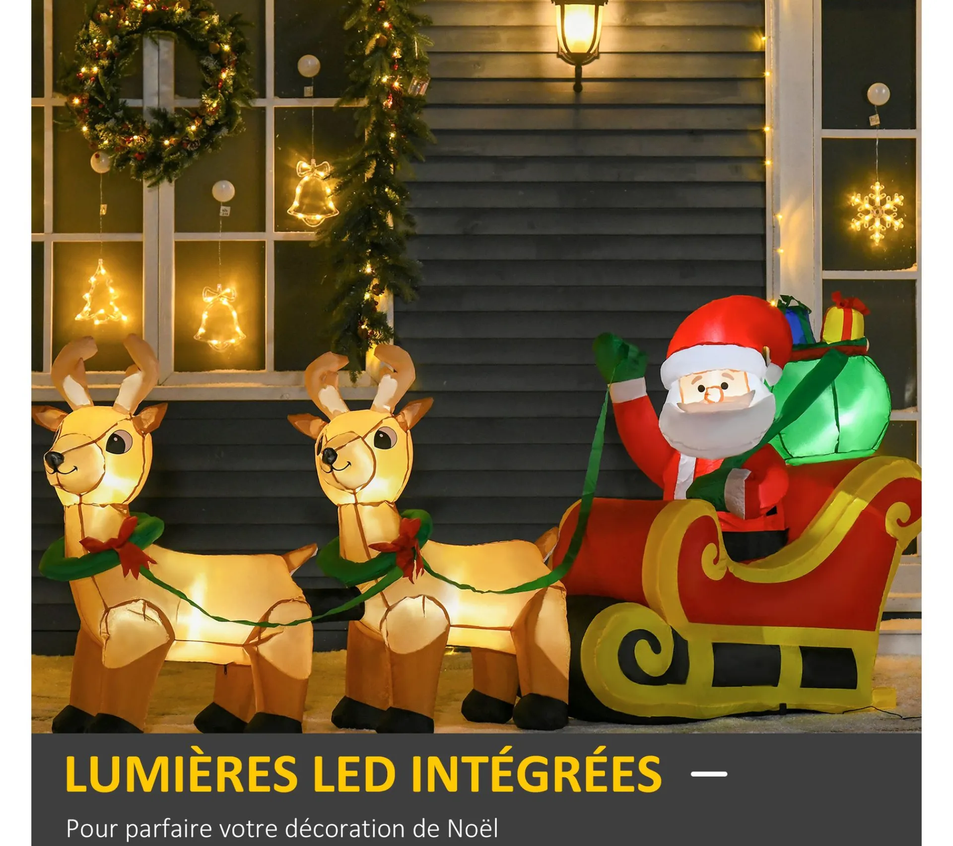 Cheap HOMCOM Pere Noël Gonflable Led Avec Traineau, Rennes, Hotte Polyester Impermeable
