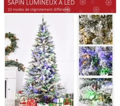 HOMCOM Sapin Et Accessoire^ Sapin De Noël Artificiel Enneige Lumineux Led Multicolore