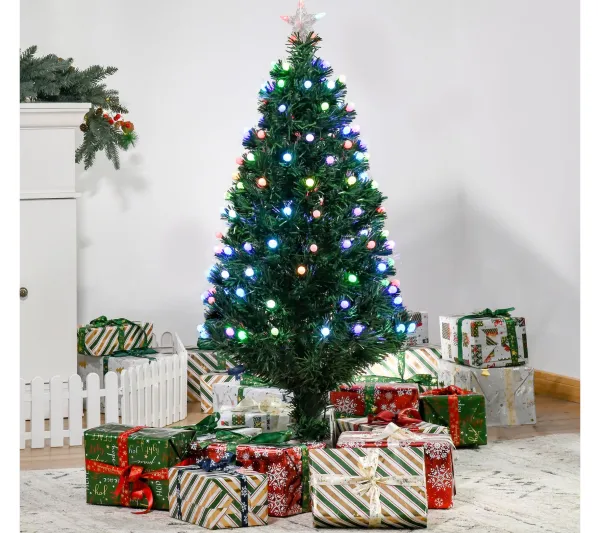 HOMCOM Sapin Et Accessoire^ Sapin De Noël Artificiel Lumineux Led Fibre Optique Multicolore