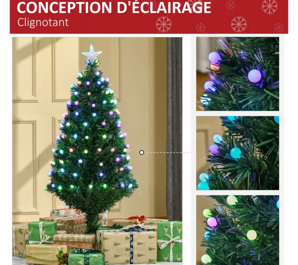HOMCOM Sapin Et Accessoire^ Sapin De Noël Artificiel Lumineux Led Fibre Optique Multicolore