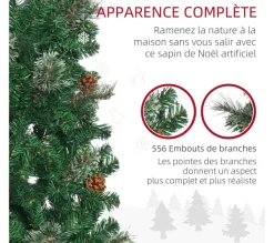 HOMCOM Sapin Et Accessoire^ Sapin De Noël Artificiel 556 Branches 42 Pommes De Pin Inclus