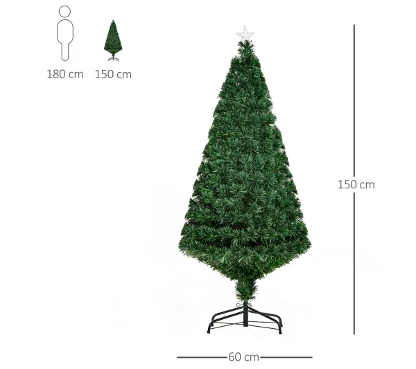 HOMCOM Sapin Et Accessoire^ Sapin De Noël Artificiel Lumineux Vert H. 150 Cm