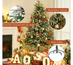 HOMCOM Sapin Et Accessoire^ Sapin De Noël Artificiel Enneige 75 X 150H Cm 451 Branches Pines Imitation Nordmann 56 Houx