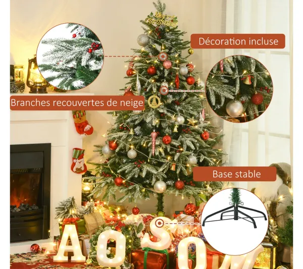 HOMCOM Sapin Et Accessoire^ Sapin De Noël Artificiel Enneige 75 X 150H Cm 451 Branches Pines Imitation Nordmann 56 Houx
