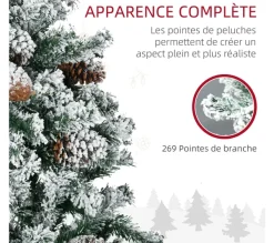 HOMCOM Sapin Et Accessoire^ Sapin De Noël Artificiel Aspect Enneige Pied Support Inclus