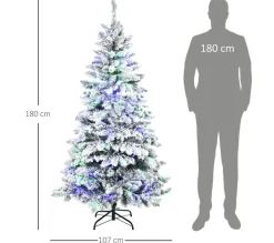 HOMCOM Sapin Et Accessoire^ Sapin De Noël Artificiel Aspect Enneige H. 180 Cm Lumineux Led Multicolore