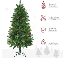 HOMCOM Sapin Et Accessoire^ Sapin De Noël Artificiel Nordmann Aspect Realiste Pommes De Pin