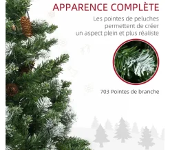 HOMCOM Sapin Et Accessoire^ Sapin De Noël Artificiel Lumineux Led X 250 Blanc Chaud H. 180 Cm Avec Décorations