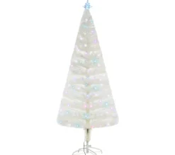HOMCOM Sapin Et Accessoire^ Sapin De Noël Artificiel Blanc Lumineux 220 Led Couleurs 7 Modes Support Pied Inclus 80 X 180H Cm