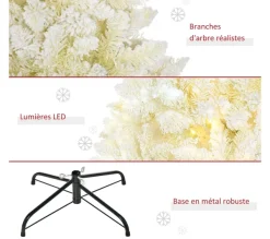 HOMCOM Sapin Et Accessoire^ Sapin De Noël Artificiel Lumineux Blanc Dim. H. 180 Cm