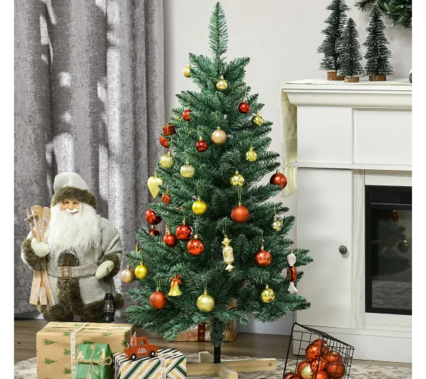 HOMCOM Sapin Et Accessoire^ Sapin De Noël Artificiel Imitation Nordmann H.120 Cm Pied Bois Vert