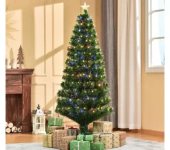 HOMCOM Sapin Et Accessoire^ Sapin De Noël Artificiel Lumineux Fibre Optique Led Vert