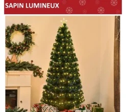 HOMCOM Sapin Et Accessoire^ Sapin De Noël Artificiel Lumineux Fibre Optique Led Vert