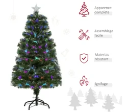 HOMCOM Sapin Et Accessoire^ Sapin De Noël Artificiel Lumineux Vert
