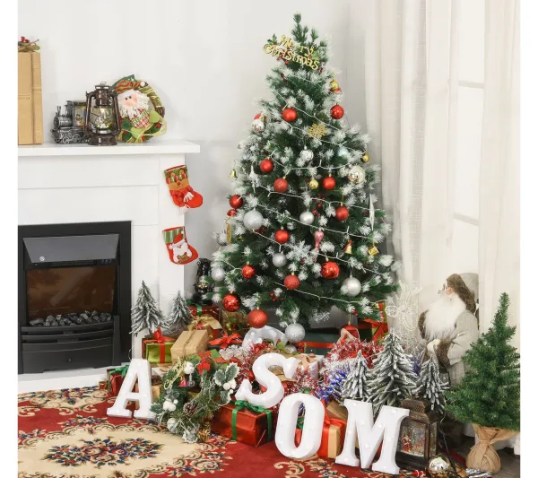 HOMCOM Sapin Et Accessoire^ Sapin De Noël Artificiel Enneigees 75 X 150H Cm 554 Branches Pines Imitation Nordmann 41 Houx