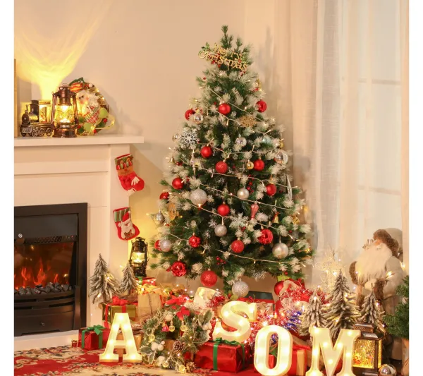 HOMCOM Sapin Et Accessoire^ Sapin De Noël Artificiel Enneigees 75 X 150H Cm 554 Branches Pines Imitation Nordmann 41 Houx