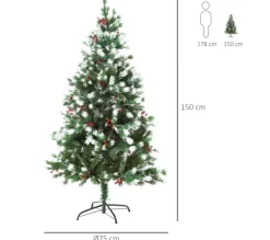 HOMCOM Sapin Et Accessoire^ Sapin De Noël Artificiel Enneigees 75 X 150H Cm 554 Branches Pines Imitation Nordmann 41 Houx
