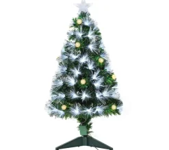 HOMCOM Sapin Et Accessoire^ Sapin De Noël Artificiel Lumineux Fibre Optique Led + 14 Ampoules + Support Pied 48 X 90H